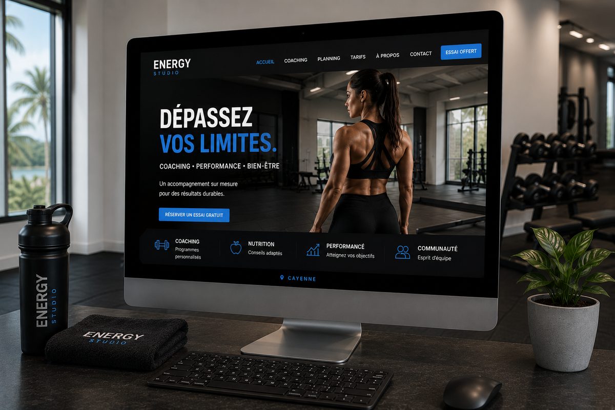 Aperçu d'un site de salle de sport : présentation des offres de coaching et inscription en ligne